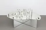 Josiah McElheny, Landscape Model for Total Reflective Abstraction (III), 2004, mirrored glass table with 15 hand-blown mirrored glass objects