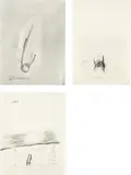 Robert Beck, Three Works: i) Untitled ("Clinical Studies of Personality: Vol II" by Arthur Burton and Robert E. Harris), 2000; ii) Untitled ("Psychological Evaluation of Human Figure Drawings by Middle School Pupils" by Elizabeth Koppitz), 2001; iii) Untitled ("Young Children and their Drawings" by Joseph H. Dileo), 2002, carbon, charcoal, and graphite on paper