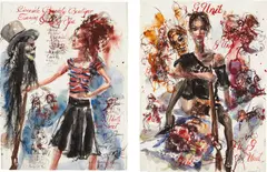 Brad Kahlhamer, Urban Prairie Girls, 2005, ink and watercolor on paper, in two parts