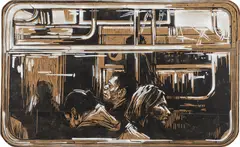 Subway Windows by Caledonia Curry & Swoon, 2005, linoleum block print on craft paper, wheat-pasted to board, sold Mar 2013