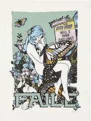 Faile, Butterfly Girl Monoprint #5, 2003, silkscreen inks and mixed media on paper