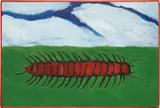 Kiki Smith, You Can Like It (Centipede), 1982, fabric paint on linen, in artist's painted wood frame