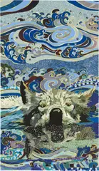 Fernanda Brunet, Lobo nadando (Wolf Swimming), 2012, mixed media collage on linen