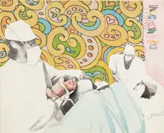 Rob Thom, Precious (Birth), 2004-2005, collage, graphite, charcoal, and watercolor on found paper