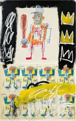 Jean-Michel Basquiat, Untitled, 1981, acrylic, oil stick, pencil, spray paint, paper collage on wood
