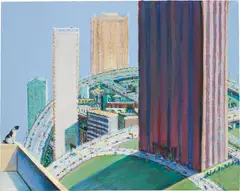 Cat and Traffic by Wayne Thiebaud, 1993, acrylic on canvas, sold May 2013