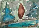 Claes Oldenburg, Standing mitt with ball in Greenwich site – back view, 1973, crayon and watercolor on paper