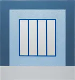Peter Halley, Blue Prison, 2000, metallic acrylic, pearlescent acrylic, Roll-a-Tex on canvas