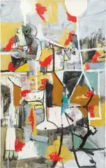 St. Lucy Collage by George Condo, 1994, oil, acrylic, colored pencil, chalk, paper on canvas, sold May 2013