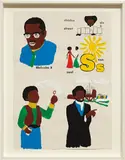 Glenn Ligon, Malcolm X, Sun, Frederick Douglass, Boy with Bubbles #2, 2001, flashé paint and silkscreen ink on paper