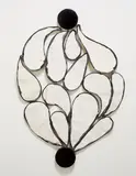 Leda Catunda, Duas Moscas, 1995, acrylic on canvas, metal rings, wood, and leather