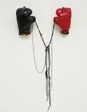 Orlando Francisco, Untitled, 1994, found boxing gloves, plastic action figures, metal chains, keys