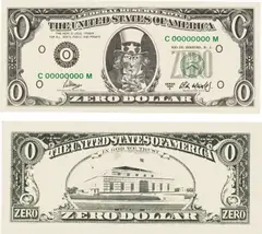 Two works: Zero Dollar by Cildo Meireles, 1984, offset print on paper, sold May 2013