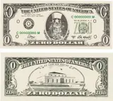 Two works: Zero Dollar by Cildo Meireles, 1984, offset print on paper, sold May 2013