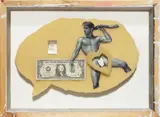 The Bruce High Quality Foundation, Self Portrait (The Origin of Consciousness), 2001-10, magazine clipping, dollar bill, polyurethane foam, various media, in artist's painted wood frame