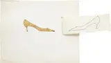 Andy Warhol, High Heeled Shoe, 1957, ink and gold leaf on Strathmore paper, joined with brown paper tape