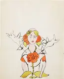 Andy Warhol, Woman with Roses and Cupids, circa 1956, hand-colored blotted ink line drawing on paper