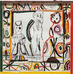 Sir and She Desire It by Tal R, 2005-06, oil on paper and canvas, in artist's painted wood and glass frame, sold Sep 2013