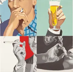 Julia Jacquette, Mens' Hands' (Beer Glass), 2001, oil on linen