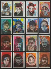 Misha Levin, Generation, 2011, gouache, charcoal, chalk, foil tape, paper, in 16 parts