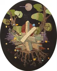 Ivan Morley, Tehachepi (sic), 2003, oil, batik, thread, acrylic on cotton