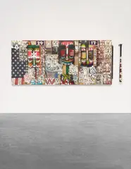 Phil Frost, Sal Pas Sandor, 2006, triptych: gouache, spray enamel, correction fluid, felt-tip pen, paper collage, mixed media on canvas