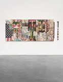 Phil Frost, Sal Pas Sandor, 2006, triptych: gouache, spray enamel, correction fluid, felt-tip pen, paper collage, mixed media on canvas