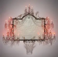 David Hammons, Untitled, 2000, crystal, brass, frosted glass, light fixtures, hardware and steel