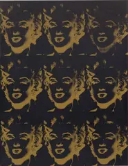 Andy Warhol, Nine Gold Marilyns (Reversal Series), 1980, silkscreen and acrylic on canvas