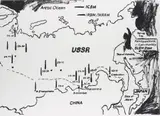 Andy Warhol, Map of the Eastern U.S.S.R. Missile Bases, 1985-86, synthetic polymer paint, silkscreen inks on canvas