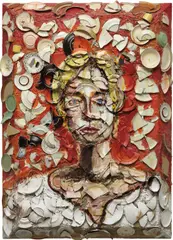 Julian Schnabel, Sharon Stone, 2000, oil, ceramic plates, Bondo on wood