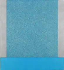 Blue Cell by Peter Halley, 1999, acrylic, day-glo, pearlescent acrylic, Roll-a-Tex on canvas, sold Nov 2013