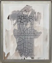 Untitled (cracked surface and rivets) from Bleacher Series by Robert Rauschenberg, 1989, unique hand bleached Polaroid Polapan print mounted to aluminum, sold Nov 2013