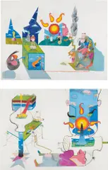 Segundo Planes, Two works: (i) Untitled, 1985; (ii) Untitled, 1984, watercolor, tempera and crayon on paper