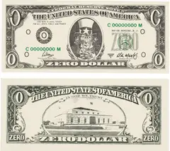 Two works: Zero Dollar by Cildo Meireles, 1984, offset print on paper, sold Nov 2013