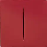 Concetto Spaziale (Rosso) by Lucio Fontana, 1968, Vacuum-formed plastic object in red, with accompanying book,, sold Apr 2013