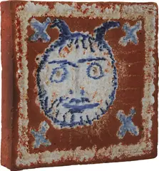 Tête de faune by Pablo Picasso, 1956, Unique ceramic tile, painted in white and blue with partial glaze,, sold Apr 2013