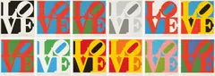 Robert Indiana, Book of Love portfolio, 1997, The complete set of 12 screenprints in colors, on A.N.W. Crestwood Museum Edition paper, with full margins, with accompanying 12 poems,