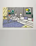 Roy Lichtenstein, Wallpaper with Blue Floor Interior, 1992, Screenprint in colors, on five panels of Paper Technologies, Inc. Waterleaf paper mounted to masonite to wood strainer with laminate edges,
