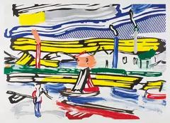 Roy Lichtenstein, The River, from The Landscape series, 1985, Lithograph, woodblock and screenprint in colors, on Arches 88 paper, with full margins,