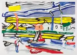 Roy Lichtenstein, The River, from The Landscape series, 1985, Lithograph, woodblock and screenprint in colors, on Arches 88 paper, with full margins,