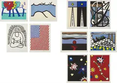 Roy Lichtenstein, La nouvelle chute de l'Amérique (The New Fall of America) suite, 1992, The complete set of 10 etching and aquatints in colors, on Japanese nacré paper, with full margins,
