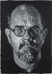 Self-Portrait-Pulp by Chuck Close, 2001, Colored pressed handmade paper pulp consisting of eleven various grays, the full sheet,, offered Apr 2013