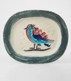 Pablo Picasso, Oiseau Polychrome (Polychrome Bird), 1947, White earthenware rectangular dish, painted in gray, pink, green, blue and black with engraving and glaze,