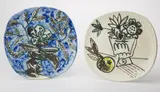 Pablo Picasso, Vase au Bouquet (Vase with Bunch); and Bouquet à la Pomme (Bunch with Apple), 1956, Two white earthenware plates painted in colors with engraving, decoration and glaze,
