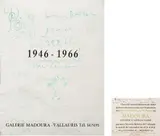 drawing on Galerie Madoura catalogue page; and an inscribed Madoura invitation by Pablo Picasso, 1966; and 1948, Two works, one drawing in green ink on Madoura Vallauris 1946-1966 page, and one Madoura 1948 gallery invitation inscrib, sold Apr 2013