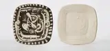 Nature Morte à la Cuiller (Still Life with Spoon): two versions by Pablo Picasso, 1952, Two white earthenware square dishes, one painted in black patina, gray and white with glaze,, sold Apr 2013