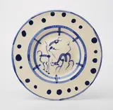 La Pique (The Pike) by Pablo Picasso, 1950, White earthenware hollow round dish painted in blue with glaze,, sold Apr 2013