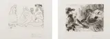 Pablo Picasso, Femme blonde à la fleur, pl. 249 from 347 Series; and Gentilhomme à la pipe et Maja nue, pl. 271 from 347 Series, 1968, Two etchings, on Rives paper, with full margins,