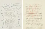 Two illustrated letters by Henri Matisse, 1948, Two letters with original addressed envelopes, written in ink and blue crayon, with drawing in red and blue crayon, on w, sold Apr 2013